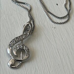 Sterling and Genuine Diamond G-Clef Necklace, Box Chain, Macy’s